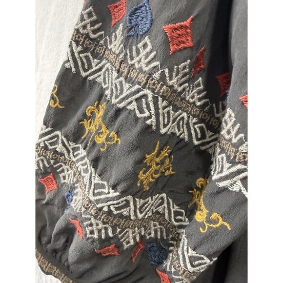 Johnny Was Biya Embroidered Blouse Top 100% Silk Colorful Boho Size Medium - Picture 3 of 15